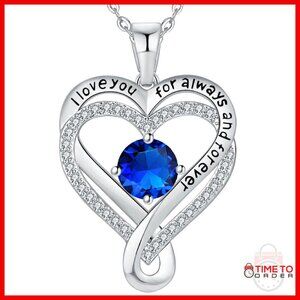 Sterling Silver Infinity Heart Birthstone Necklace with 12 Gemstones